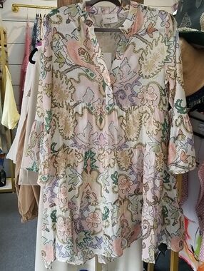 Choklate Pastel Paisley Tiered Midi Dress - Pink & Green